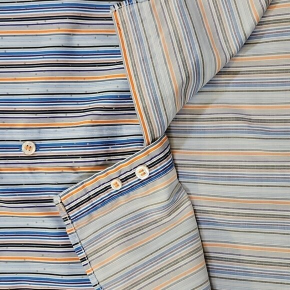 Brandolini Dress Shirt Men's XXL Blue Orange Stripe Long Sleeve Textured EUC - Picture 11 of 16